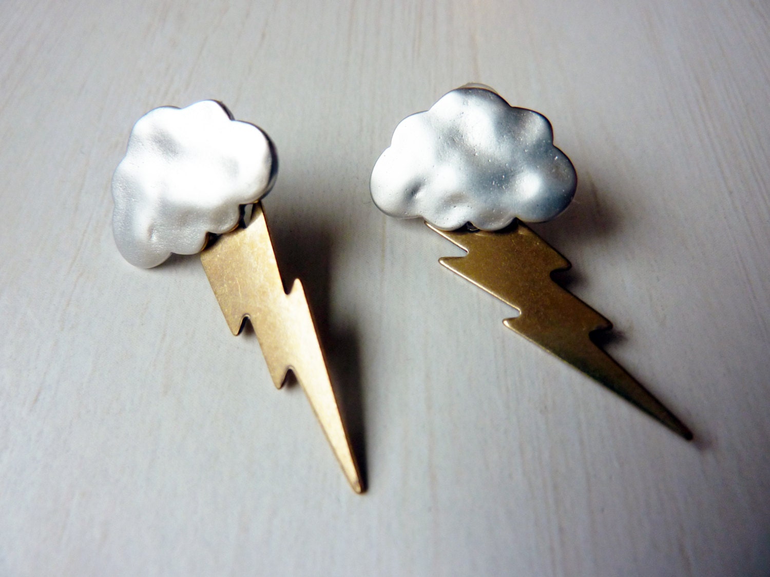 Stormy Personality Earrings - Silver and Brass Lightning Cloud Earrings