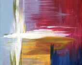 Colorful Original Abstract Painting 8X10 acrylic contemporary on art canvas - blue red gift for him