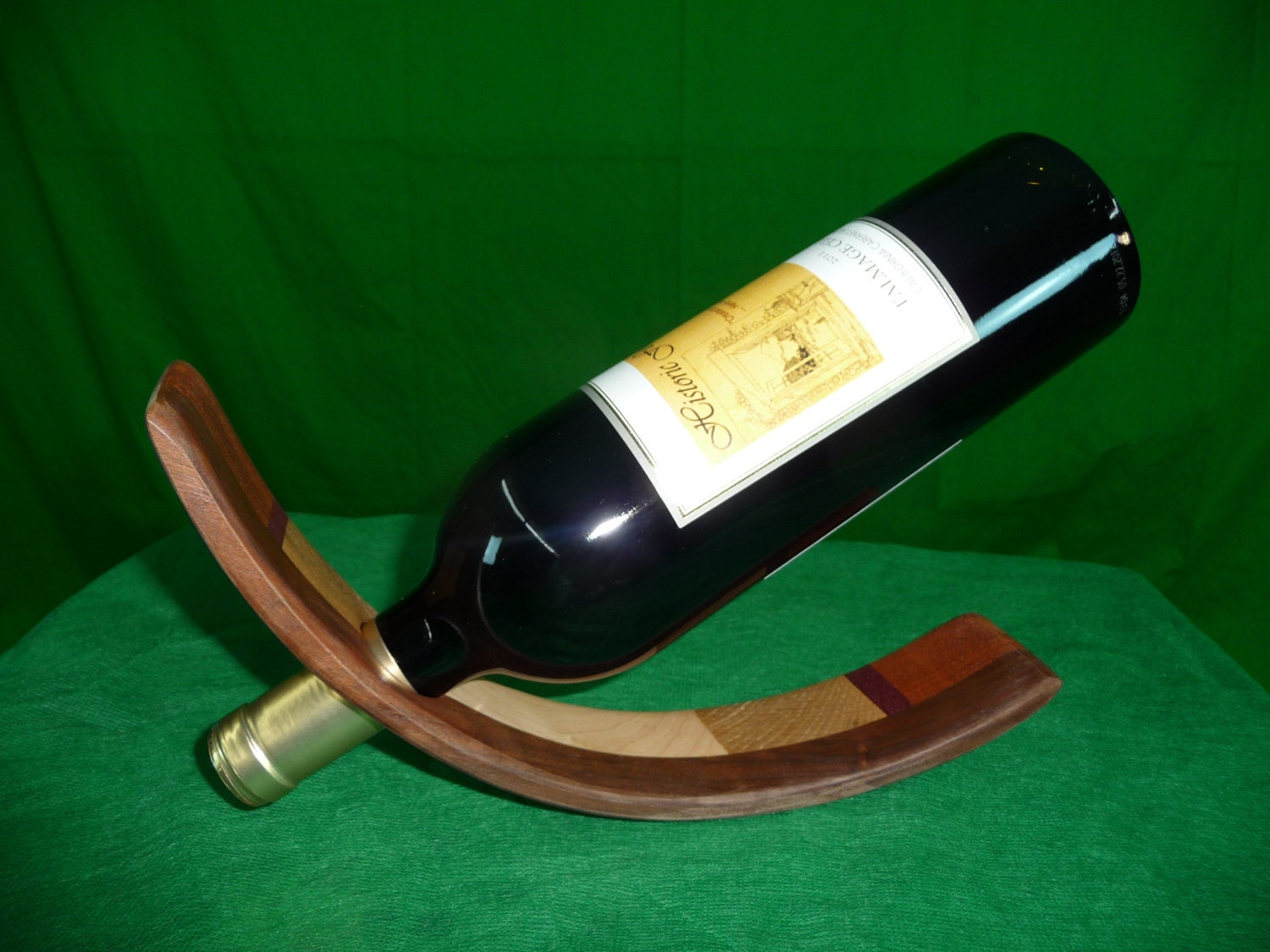 Mixed Wood Wine Bottle Holder - HandCrafted - Self Balancing - ONE OF A KIND