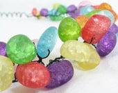 Rainbow Statement Crystal Crackle Quartz Nugget Bead Natural Stone Necklace Black Wire Red Orange Yellow Green Blue Purple Pink