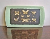 set of 4 vintage butterfly lithographed paperboard TV buffet trays by Kentley Corporation