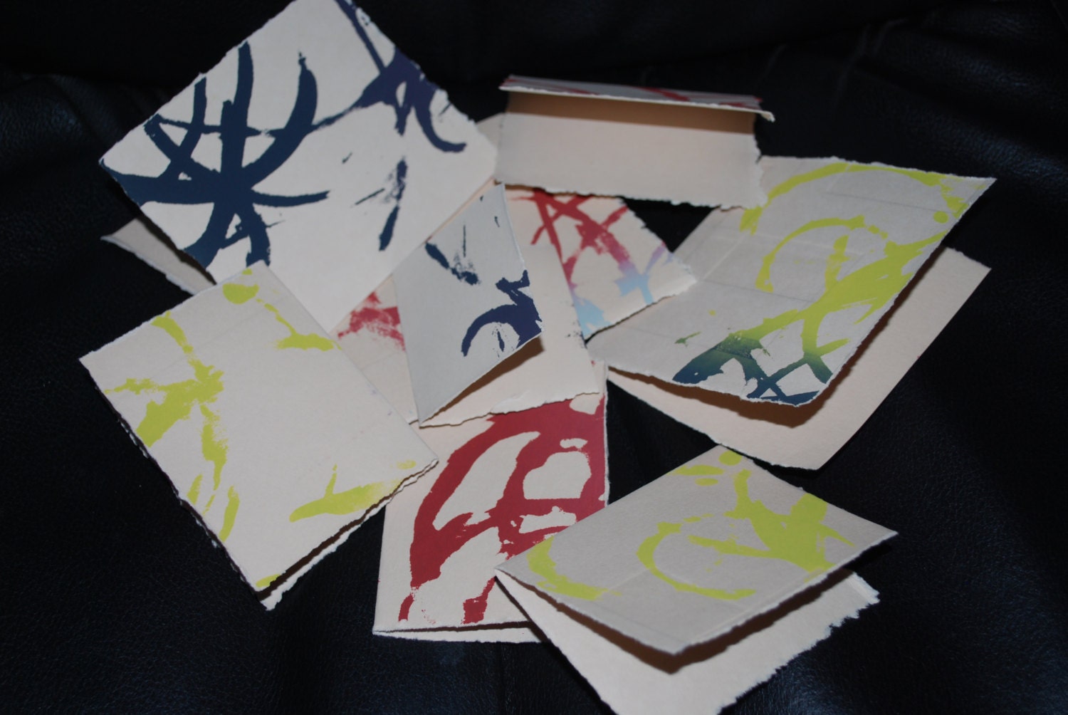 Silk screen mini cards, blank ooak cards, geometric art, line art, set of various cards