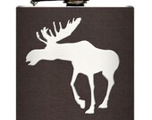 The Moose Liquor Drinking Flask Gift. The Moose is Loose Brown Plaid or Camo Background 6oz