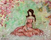 11X14 Ethereal mixed media unique folk art A Still Morning Janelle Nichol
