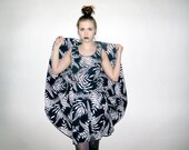 90s Vintage Floral Summer Dress - Full Circle Dress Exotic Tropical Print Cocktail Dress Boho 1990s Black Blue White Cotton Dress