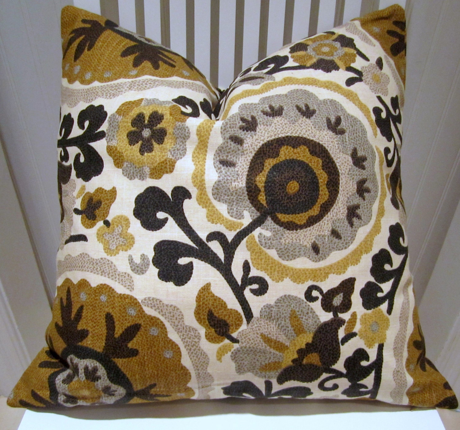 Brown Suzani Decorative Pillow Cover --20 x 20 Richloom Floral Suzani Pillow Cover in Grays and Browns.