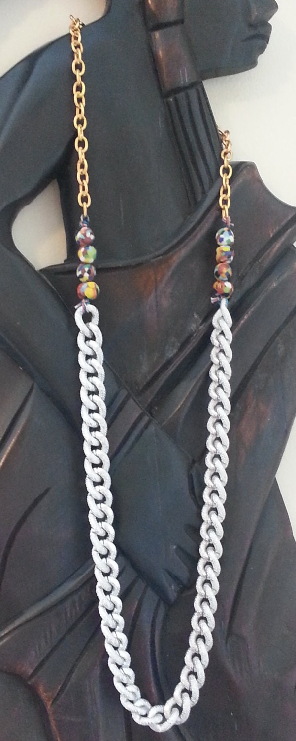 Mixed Bag Necklace (two tone gold and silver necklace, recycled glass beads)