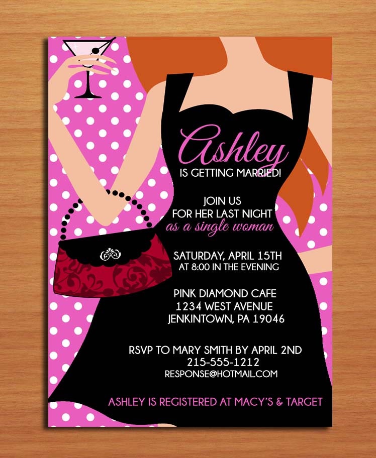 Little Black Dress Customized Printable Bachelorette Party Invitations /  DIY