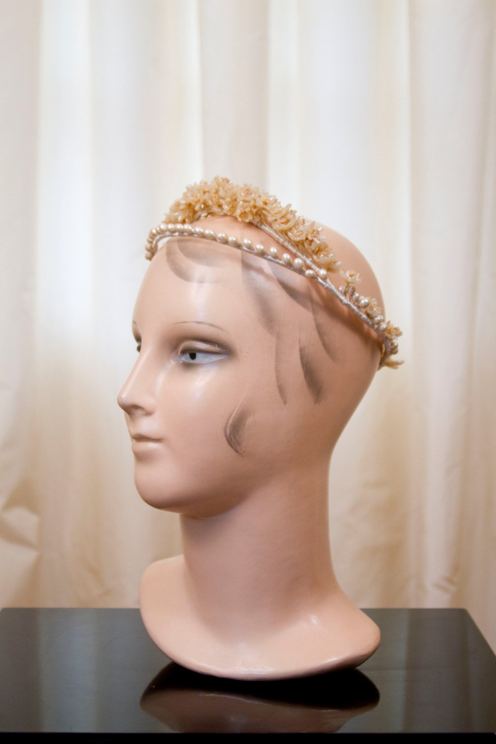 1930's Bridal Headpiece // Wax Flower Wedding Crown or Tiara