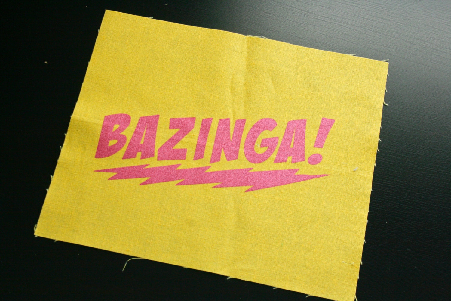 BAZINGA screen printed panel -red on yellow