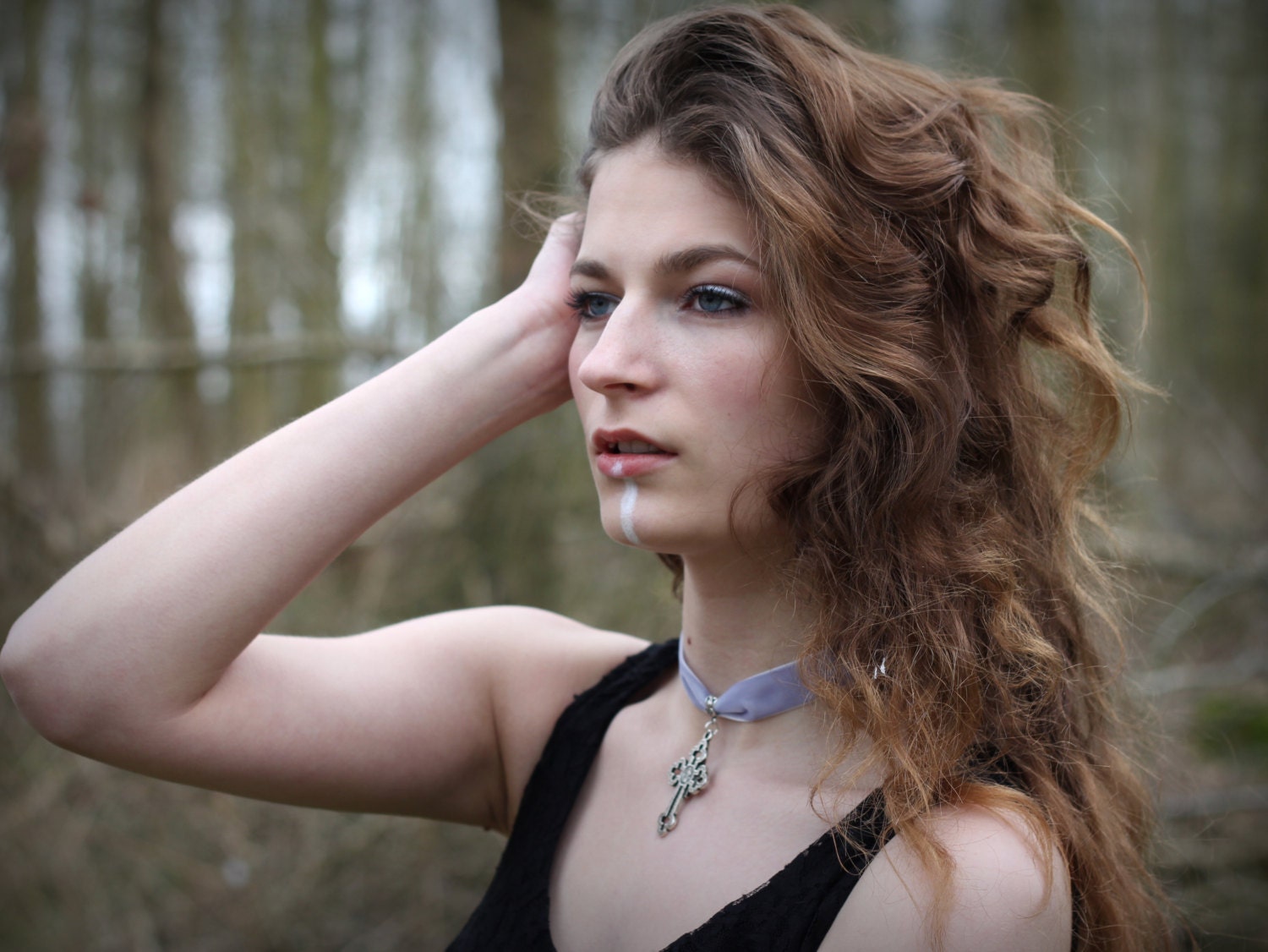 Pale purple cross velvet choker