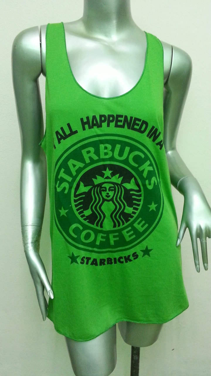 STARBUCKS Coffee it all happened T-Shirt Women shirt Tank Tops vest sleeveless shirt silkscreen shirt Rock Punk classic Green I24 Sz M