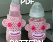 INSTANT DOWNLOAD - Crochet Sock Monkey Baby Bottle Cozy Pattern  -  Sock Monkey Cozy - 2 patterns - Short or Tall Bottle