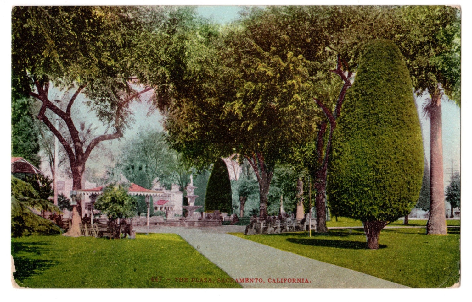 Antique Vintage Postcard "The Plaza, Sacramento, California" 3.5" x 5.5" Dated: 1915