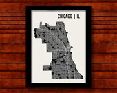 Chicago Map Art City Print, 18 x 24