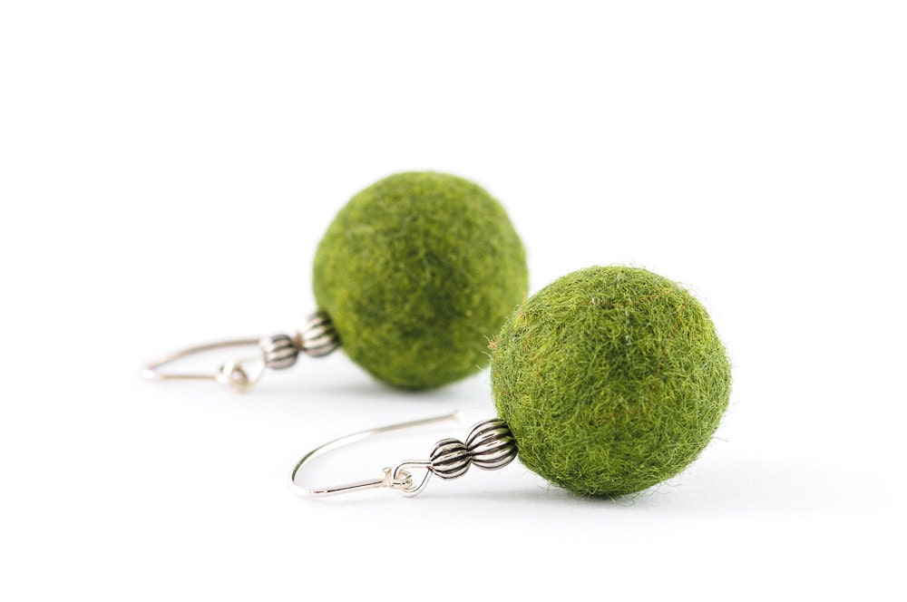 Green Felt Earrings Eco Friendly Felted Earrings Small Woodland Earrings Gift For Her