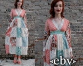 Vintage 70s Patchwork Maxi Dress XS S