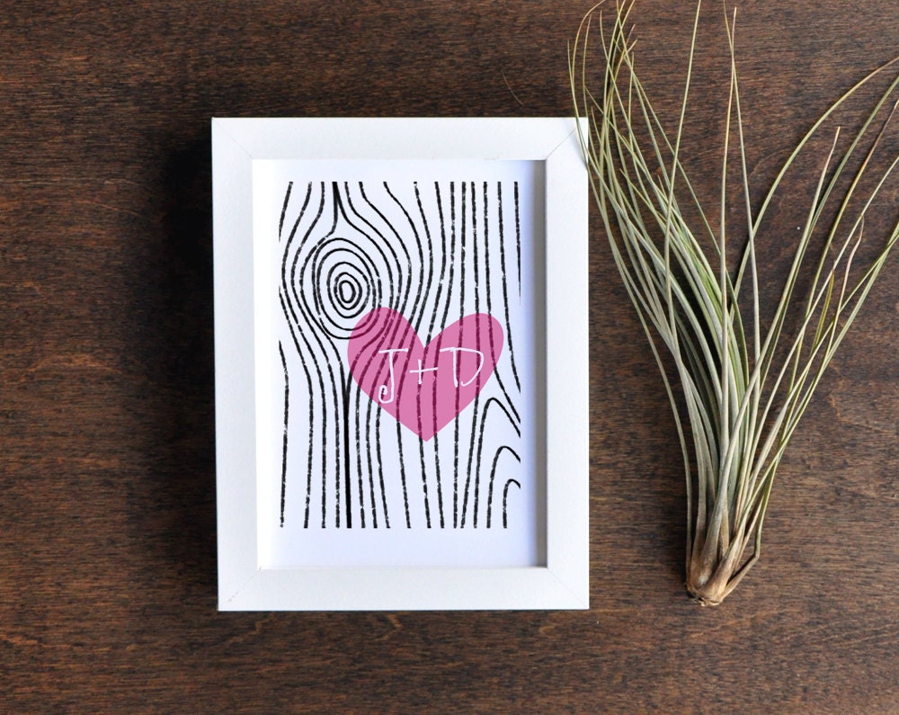 Love Initials Art Print - Faux Bois - Pink - 5x7