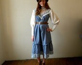 Vintage Gunne Sax Midi Full Prairie Dress / Lace Ruffle / Beautiful M