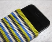 Crochet Cell Phone Case, Blue and Green Stripes