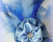 On Sale Got the Blues Headband/Clip Combo, womens headband, hat pin, scarf pin, Handmade, Blue Feather Accessory, Two in One Combo, Ready t