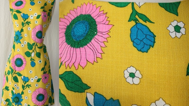60s 70s sleeveless mod dress, bright flowery print perfect for summer