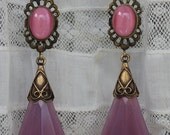 Circa 1920s / 1930s Antique Art Nouveau / Art Deco Czech Glass Dangle Earrings with Rose / Pink Colored Glass Dangles or Drops