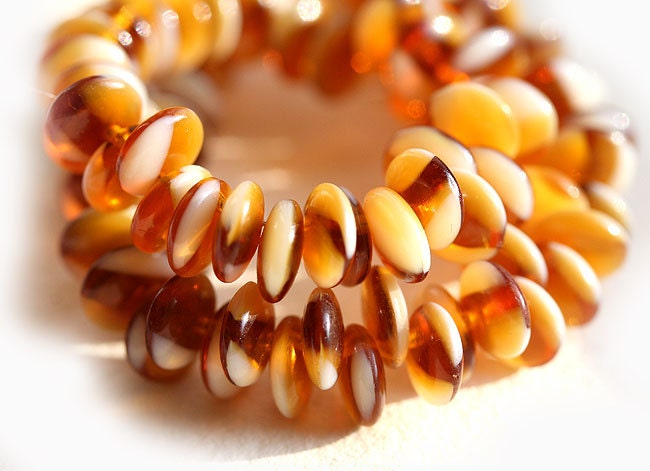 Rondelle Czech beads, Brown Beige spacers, top drilled - 6mm - 50Pc - 0508