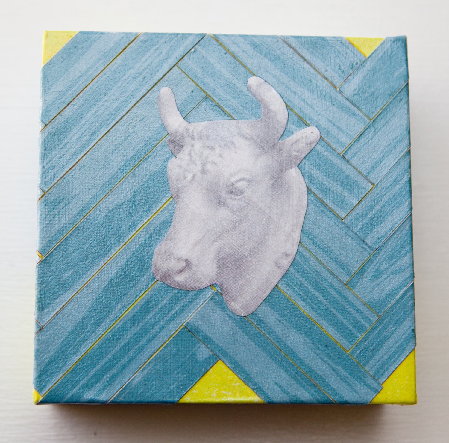 No Bull collage on wood block