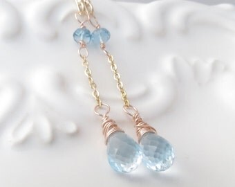 Blue Topaz Briolette Gold Earrings
