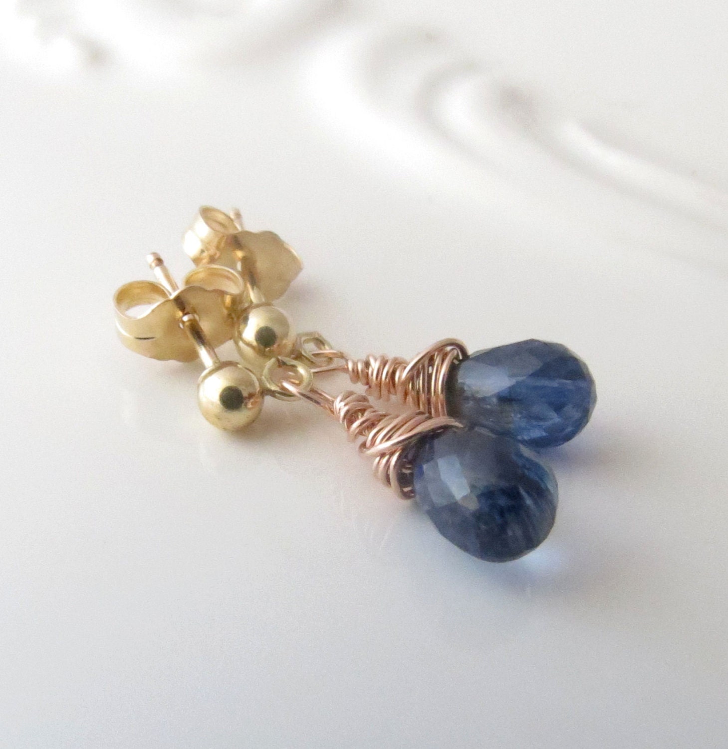 Kyanite Gold Ball Post Earrings