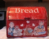 Gingerbread Bread Box Vintage...Red and White...Kitchen Decor..Ginger Collector...Home Decor...Country Kitchen...Country Decor