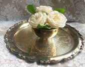 Vintage Round Silver Tray, Serving Tray, Tarnished, Vintage Wedding, Rustic, French Country, Shabby Chic Decor