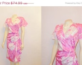 SALE Vintage Dress 40s Wrap Dress Pink and White Floral Handmade Stunner Modern Small to Medium