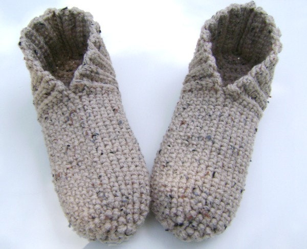 Crochet Slippers Booties Buff Fleck Mens Medium