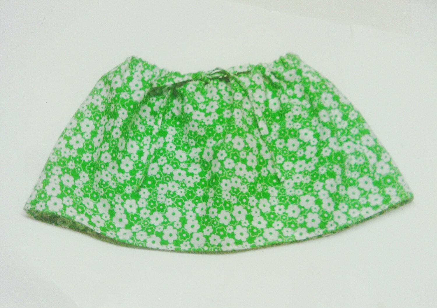 Infant Skirt Toddler Skirt Girl Skirt Green White Flowers with Drawstring