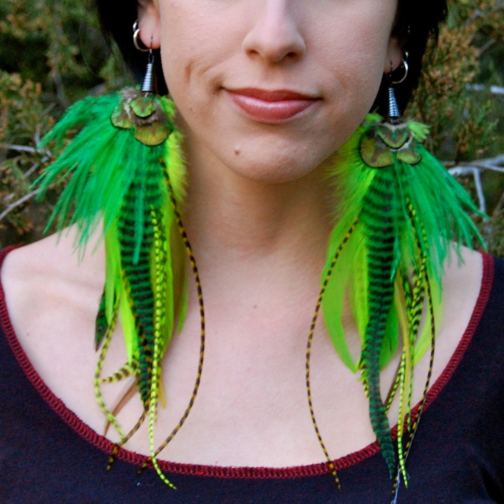 EMERALD FANCY Long Feather Earrings SALE