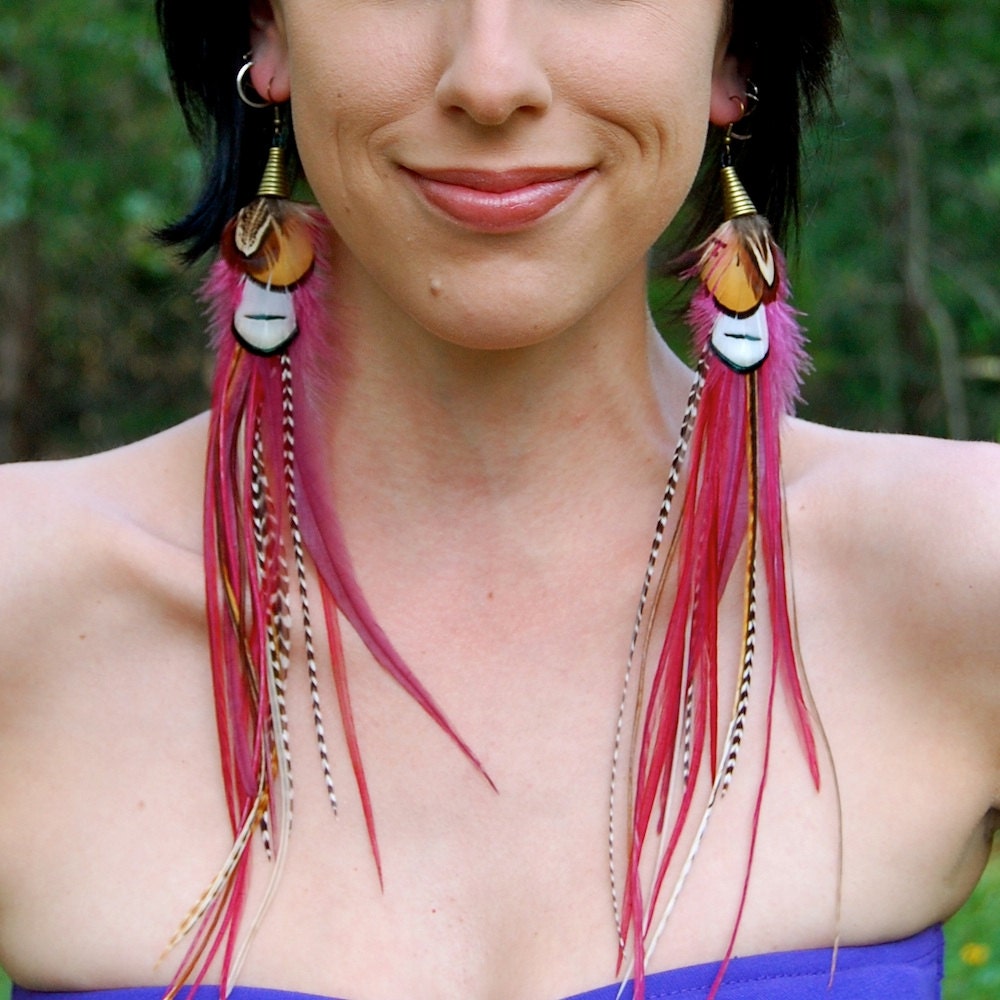 BERRY FANTASY Long Feather Earrings SALE