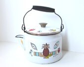 Vintage Georges Briard Enamelware Tea Kettle, Coffee Pot