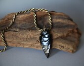 Black Obsidian Arrowhead Necklace on Thick Vintage Gold & Black Twisted Rope Chain