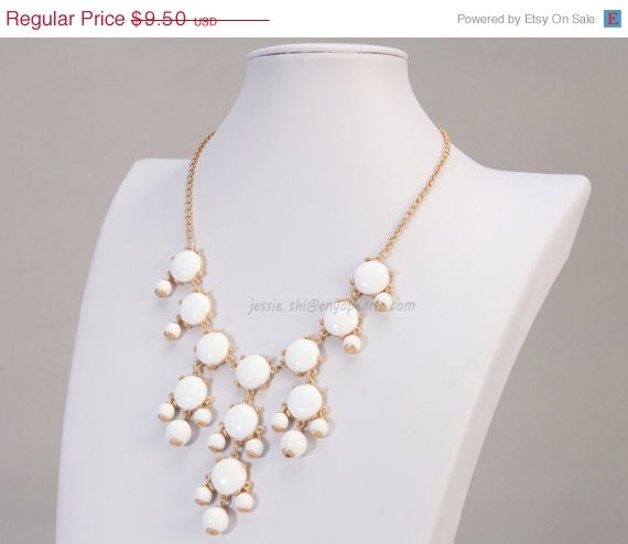 15mm White Bib Necklace, White Bubble Necklace,White Statement Necklace (FN0626-White)
