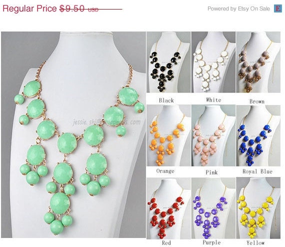 Mint Bubble Necklace, Bubble Bib Necklace, Gold Tone Necklace, Bubble Necklace, Bubble Jewelry (FN0508-F-Mint)