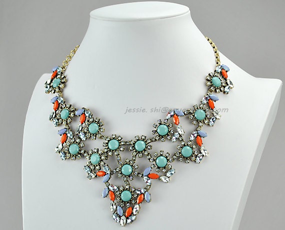 Statement Necklace, Bib Necklace, Crystal Necklace, Chunky Necklace,Party Necklace (FN0707)