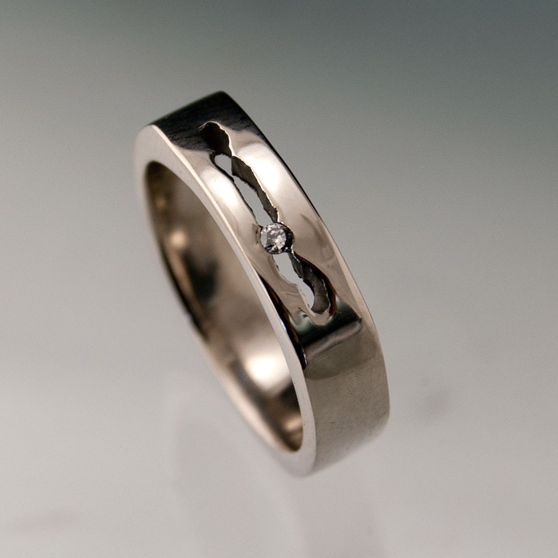 New Path Square Diamond Wedding Ring, Sterling Silver Modern Band, Optional Metal Choices