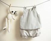 Baby boy outfit with sleeveless top and bloomers, pure cotton, checked grey and white, 6 months. MADE TO ORDER - robedellarobi