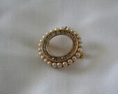 Clear Rhinestone and Pearl Brooch