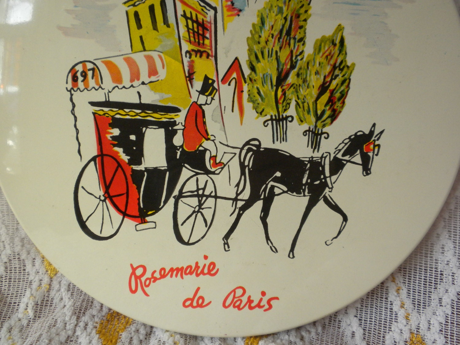 vintage tin, French chocolates, Rosemarie de Paris, Forties