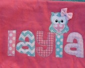 Owl Diaper Bag- Pink and Turquoise Raw Edge Messenger Bag-Appliqued Girl Diaper Bag- Personalized Name and Owl Applique