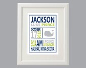 8x10 Custom Whale Birth Stats Nursery Art (More Colors & Sizes Available) Custom Nursery Art