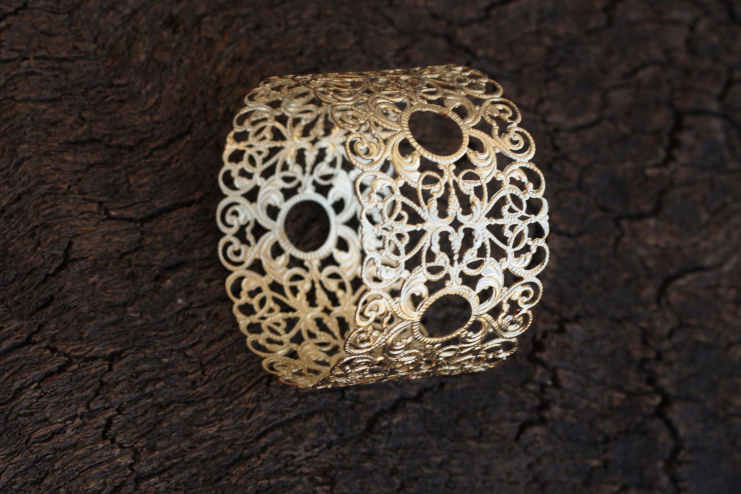 Thick Gold Lace Bracelet, Golden Filigree Bangle, Filigree Jewelry, Prom Bracelet- Ready to Ship